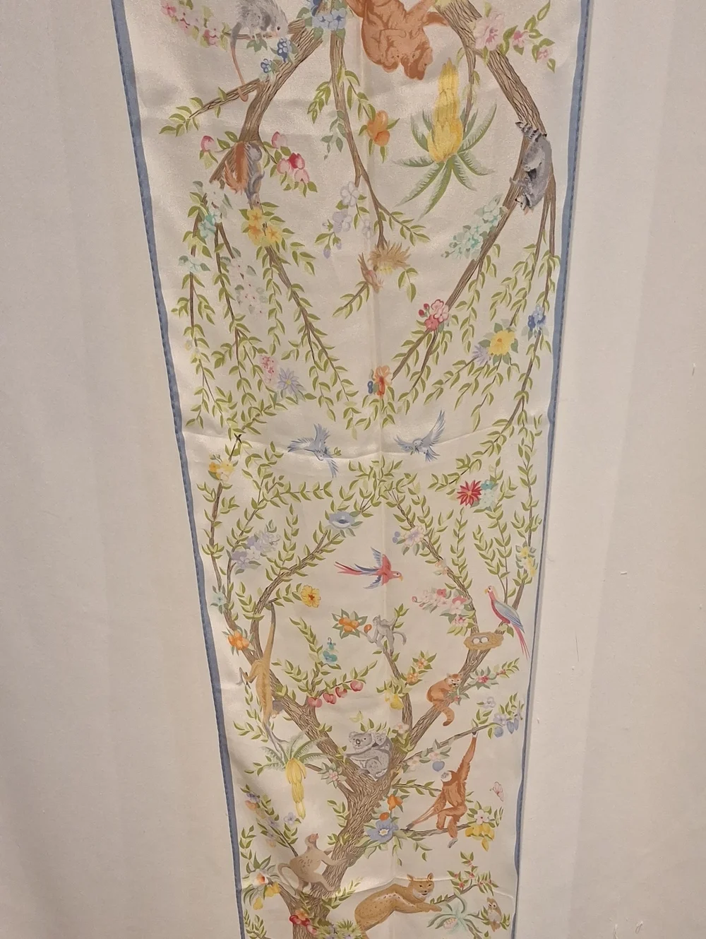 Safari Animals Printed Royal Silk Scarf in Pastel Blue
